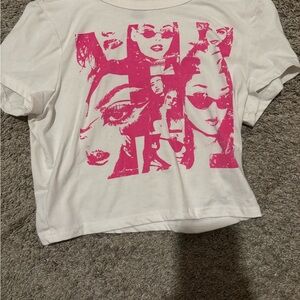 White T-Shirt with Pink Graphic Print